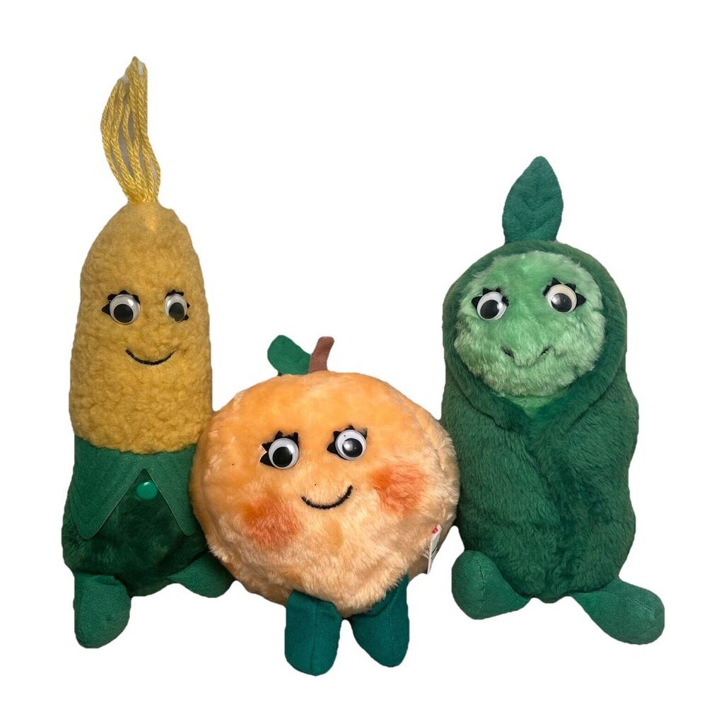 Vintage Del Monte Plush Stuffy 80s Lot Country Yumkins Peach - Corn -Sweetie Pea